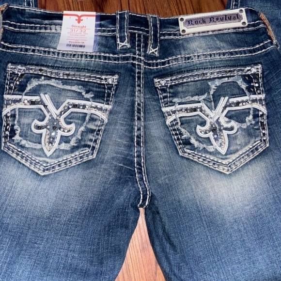 Rock Revival Blue Straight Leg Jeans - Picture 1 of 6